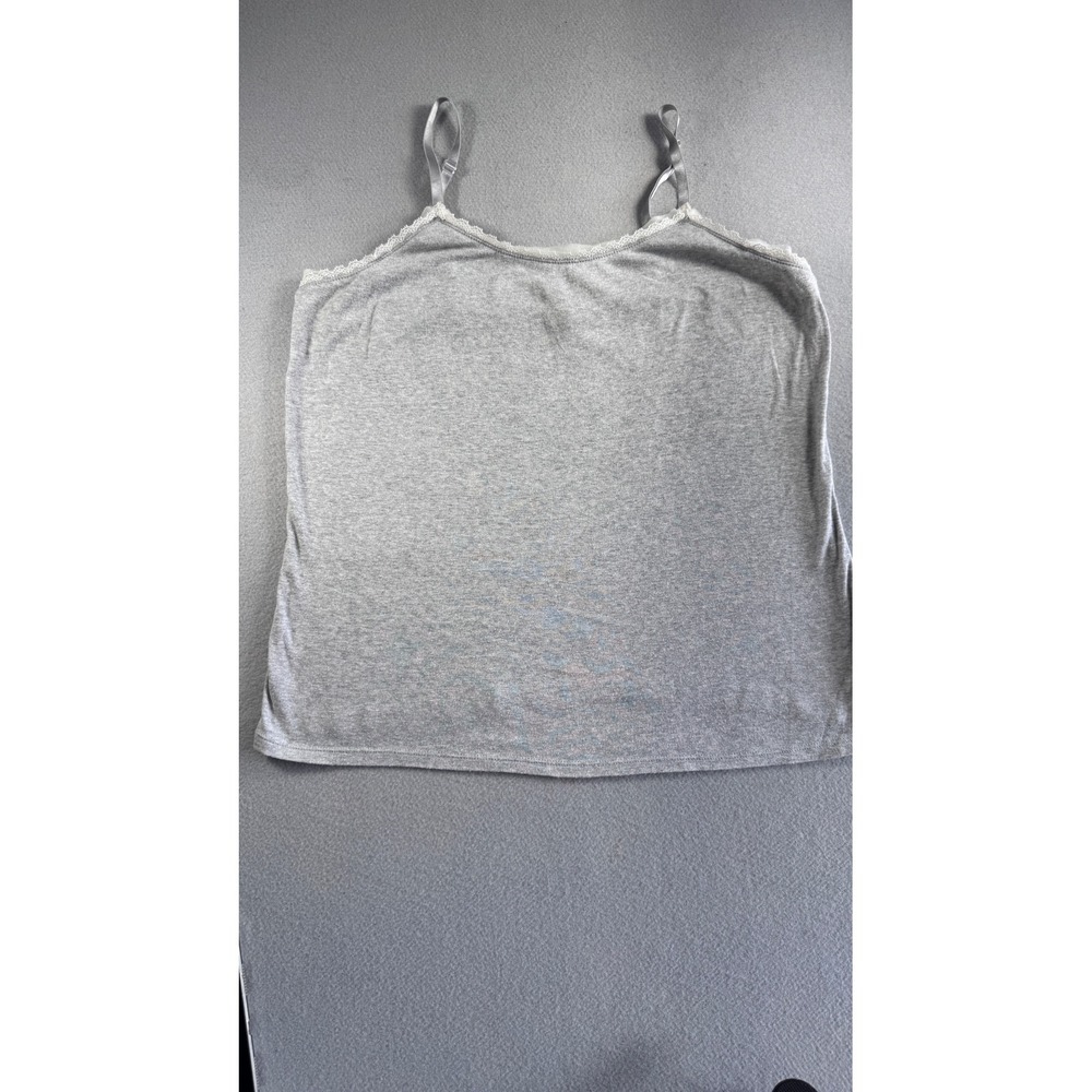 Ambrielle Womens Gray Lace Trim Cotton Camisole Adjustable Strap Tank Top Size L